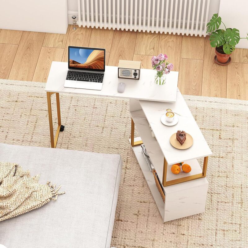 Cross-border direct sales of modern L-shaped desk with freely rotating sofa side table, storage bookshelf and headphone hook