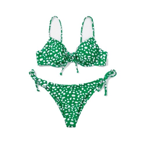 Sexy one-piece nylon Lycra bikini women's swimsuit in European and American style polka dot braided string triangle briefs swimsuit 2025