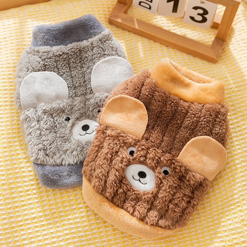 Otoño y invierno perros coreanos orejas tridimensionales osos dos patas cálidas camisas de terciopelo gato invierno peluche ropa de perro