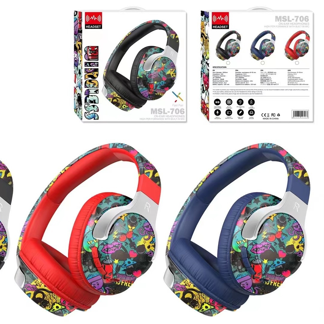 Comercio exterior explosivo auriculares Bluetooth auriculares inalámbricos marea nacional graffiti nuevo movimiento de música estéreo luminoso image 4