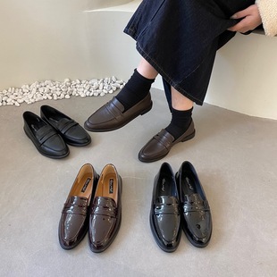 happyfeeling Korean-style Black Leather Shoes Women's Shoes 2023 British Style All-match Soft Leather Flat Lefu Single-layer Shoes