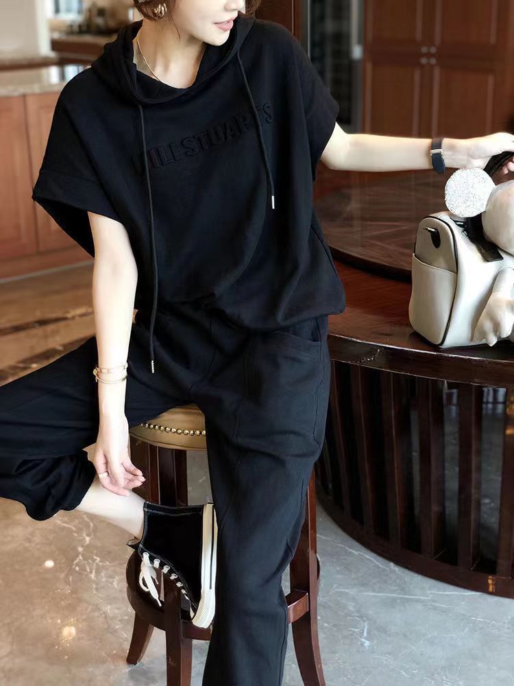 Women's Sports Casual Hooded 2026 Summer New Loose Versatile Short Sleeve Plus Size Two-Piece Set Cross-Border Wholesale_ecoleips.com