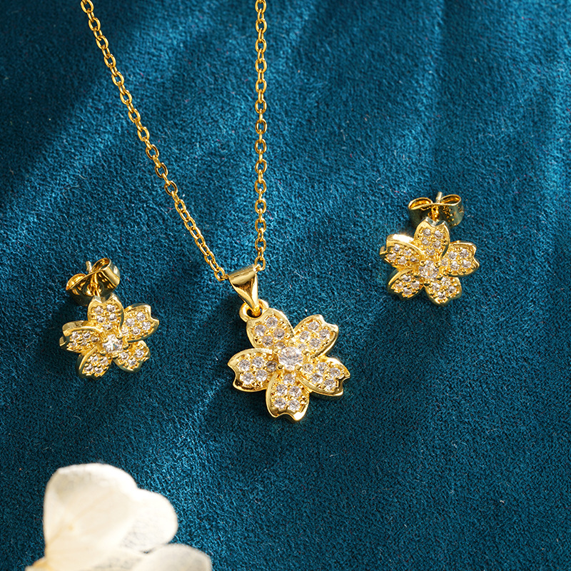 Vietnam oro de arena delicado collar de flores pendientes de diamantes de color niñas de alto nivel bronce chapado en oro fabricantes de joyería