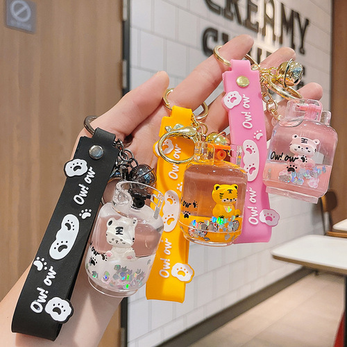 Creative floating doll oiled tiger key chain acrylic quicksand bottle key chain exquisite car pendant wholesale