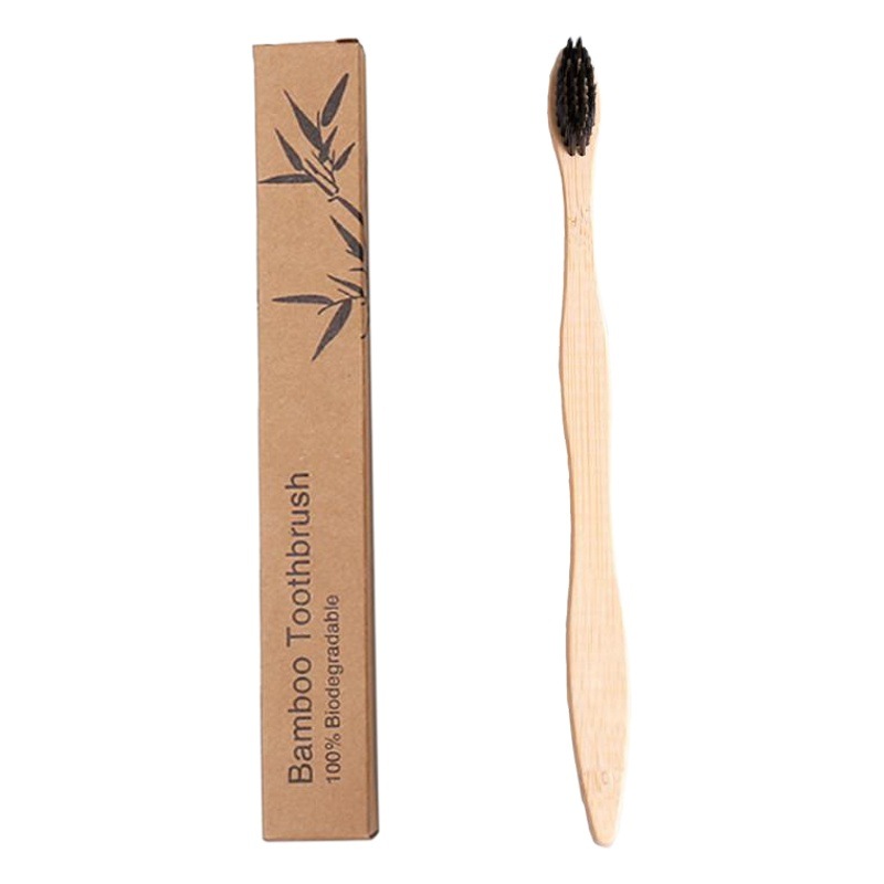 Cepillo de dientes y set de cepillos de dientes para hotel, cerdas suaves de carbón de bambú, desechables, mango de calabaza, cerdas duras, bolsa de papel de bambú, caja de papel, ecológico