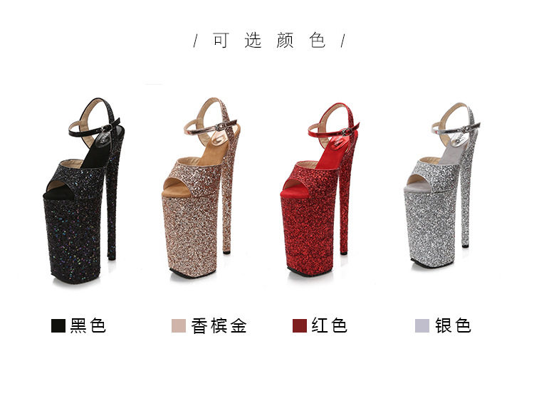 Giày sandal nữ gót nhọn 26 cm đế platform quai ngang — Màu bạc, Màu vàng, Màu đen, Màu đỏ chi tiết 4