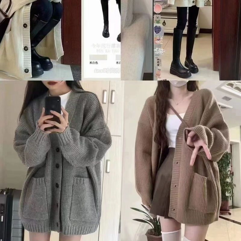 外搭秋冬中长款毛衣穿搭奶系灰色针织开衫外穿复古外套女春秋慵懒|undefined