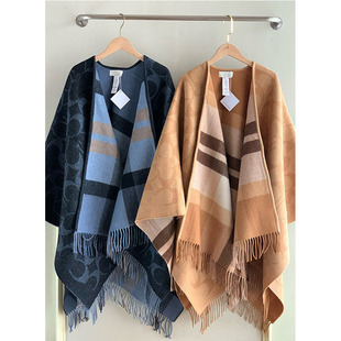 Double-Sided Two-Color Autumn and Winter New Presbyopic Letter Wool Cashmere Cape Shawl Women's Plaid High-End Warm Outer Wear