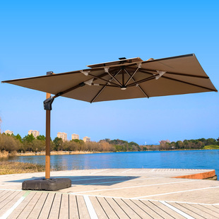 Cross-Border Outdoor Parasol, Open-Air 3* 4m Large Sun Umbrella, Villa Garden Solar-Powered Courtyard Umbrella with Lights