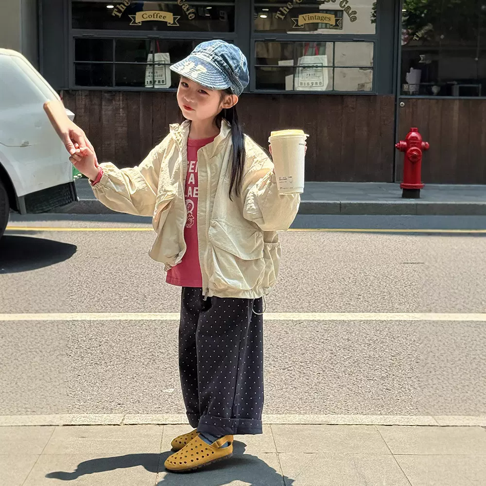 儿童大口袋外套女童秋装新款日系冲锋衣男童工装长袖速干外套