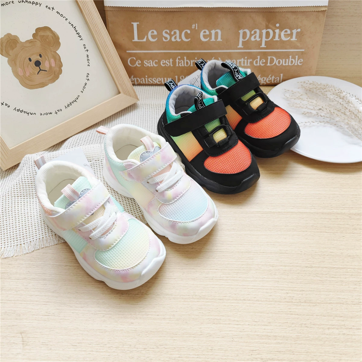 Японский одиночный экспорт новых продуктов Летние детские градиентные односетовые кроссовки тонкая детская обувь мужская и женская детская обувь