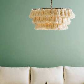 北欧创意个性亚麻棉线手工编织流苏灯轻奢公主房卧室波西米亚吊灯