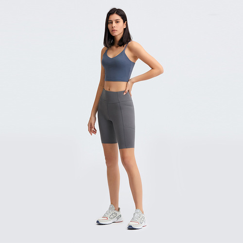 Merillat Merillat  Brushed Nude Four-quarter Yoga Pants Running Sports Side Pocket Shorts
