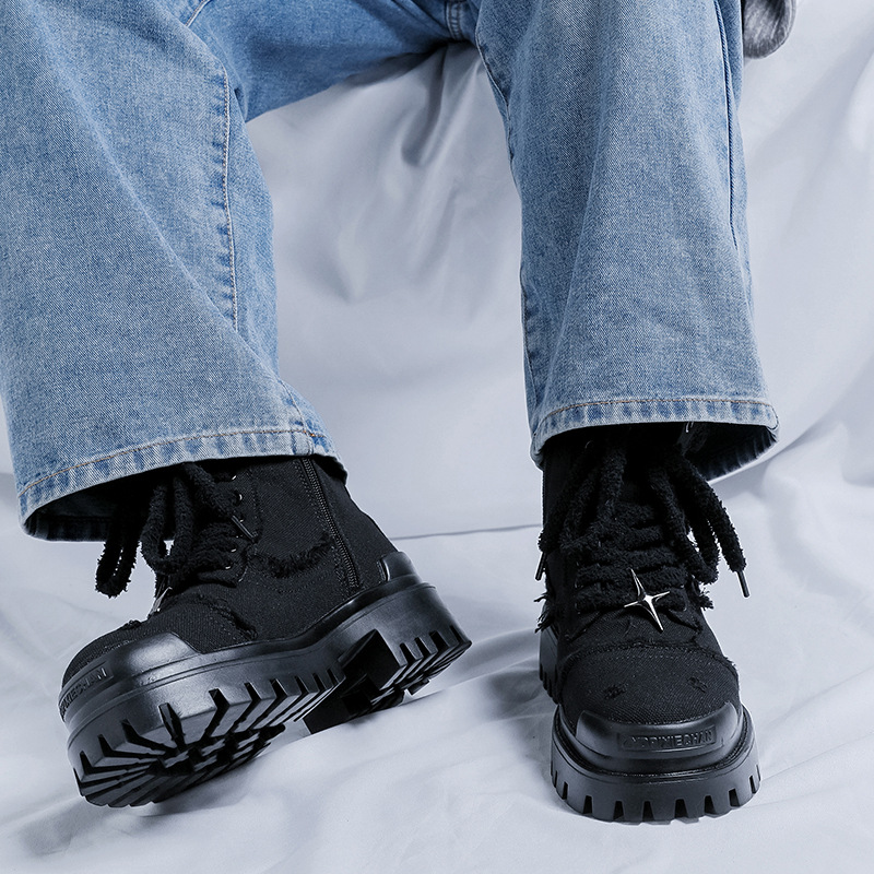 Casual Men's Height-increasing Motorcycle Boots British Style_voghion.com