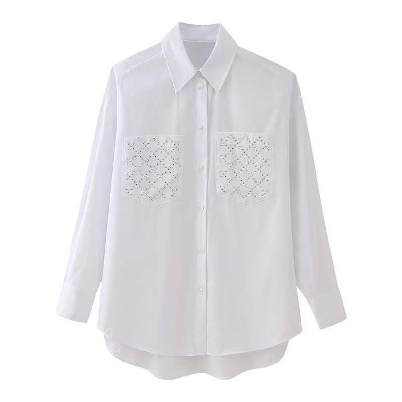 2025 New Summer Fashion Design Rivet Decorated Poplin Loose Shirt 2298078