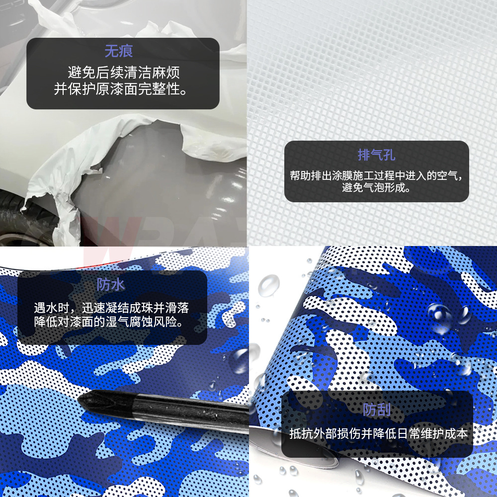 Cross-Border Blue and White Polka Dot Camouflage Car Body Color Change Film Electric Motorcycle Mountain Bike Color Change Decal Waterproof Sticker