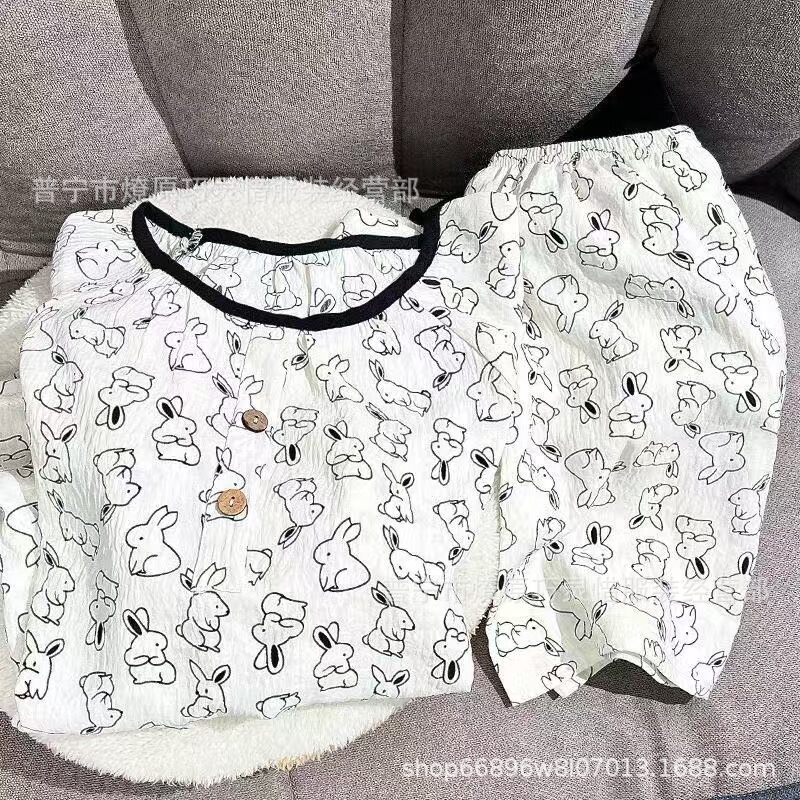Cartoon Rabbit Cute Pajamas Women's Spring and Autumn Short-sleeved Crewneck Dormitory Girl's Comfortable Outwear suit
