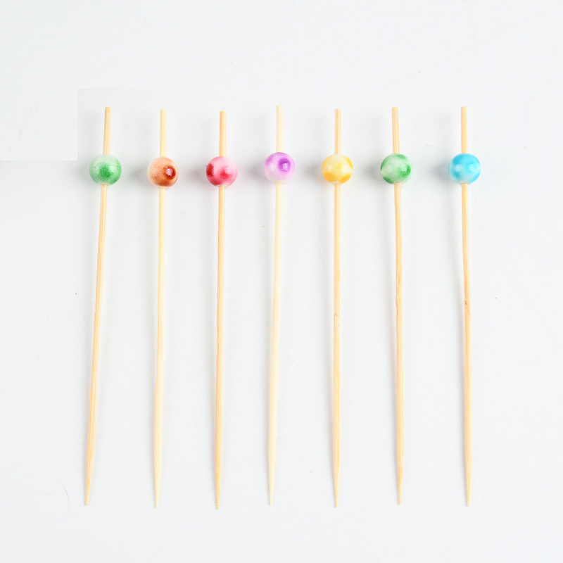 Cuentas coloridas horquilla de fruta de bambú desechable horquilla de vino de moda de hamburguesas de lujo decoración de pastel horquilla platos de fruta cubiertos