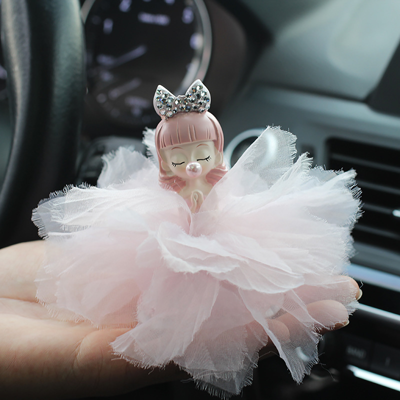 Vestido de novia hecho a mano burbuja niña suministros de coche decoración de coche decoración de coche niña linda princesa fan