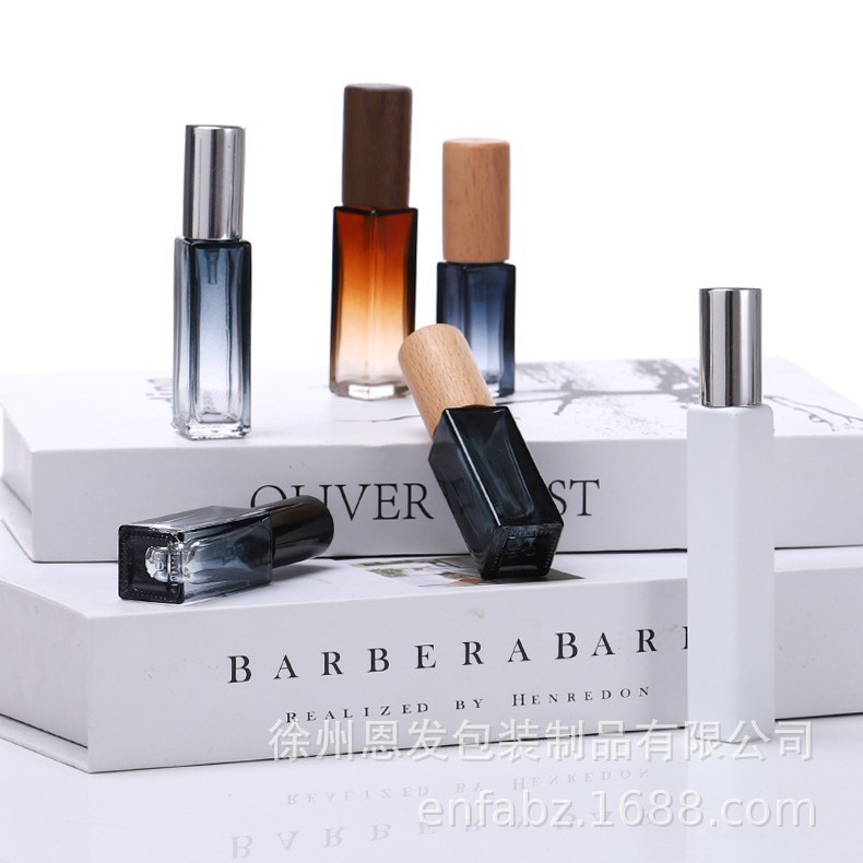 Botella de perfume 5ml 10ml gradiente avanzado botella de spray de perfume gradiente cuadrado botella de perfume de vidrio sub-embalaje