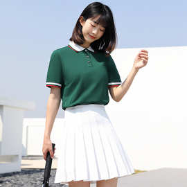 幼儿园老师园服工作服印花polo衫t恤女早教托管教师百褶裙两件套