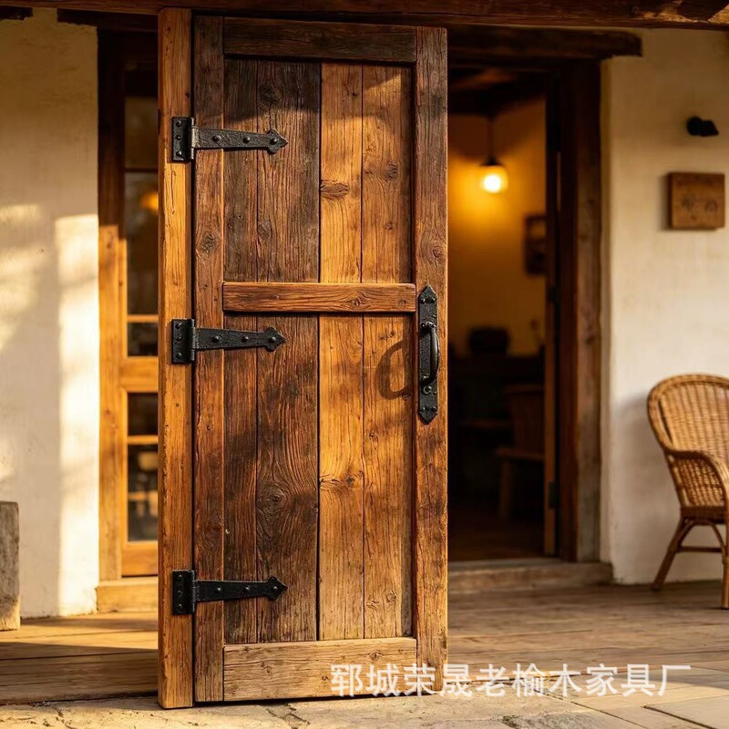 Old elm wood interior door for bedroom, homestay, hotel entrance door, solid wood courtyard entrance door, vintage cafe door