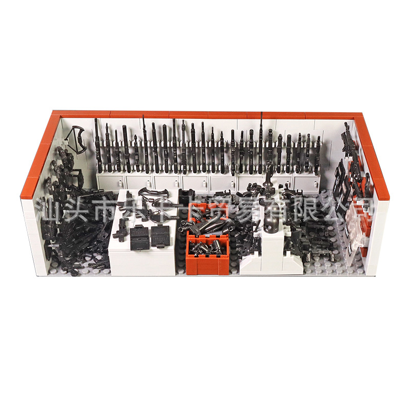 Bloques de construcción ensamblados de partículas pequeñas, armas, habitación, base militar, armas de la Segunda Guerra Mundial, minifiguras, compatibles con determinados juguetes de policía de alta tecnología.