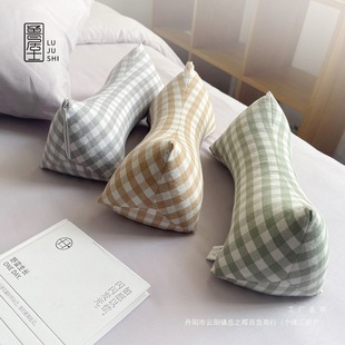 「Lu Jushi」Old Coarse Cloth Buckwheat Shell Triangular Pillow Head Pillow Single Cervical Support Pillow Adult Removable Washable Plaid
