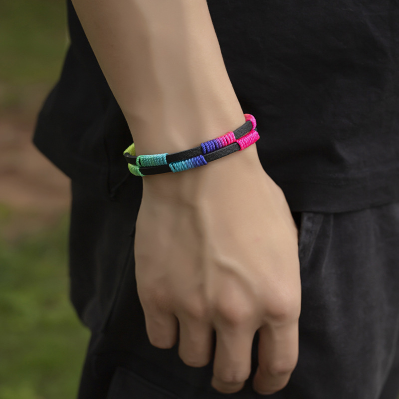 1 Piece Fashion Geometric Pu Leather Nylon thread Wax line Unisex Bracelets