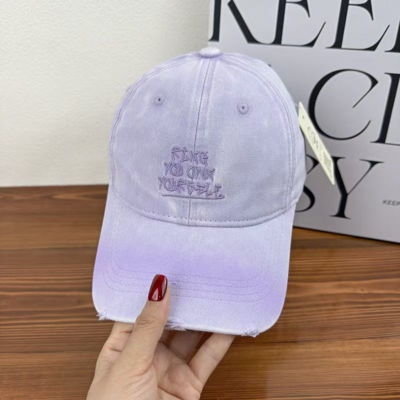 美式复古大头围扎染棒球帽宽帽檐大脸显脸小做旧破刺绣洞鸭舌帽女|undefined
