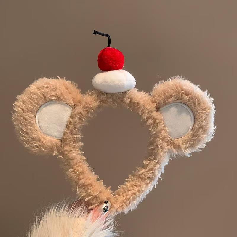 Otoño y invierno lindos estereoscópicos de peluche bandeja de cabello de dibujos animados orejas de gato orejas de conejo lavar la cara bandeja de cabello rojo al por mayor accesorios para el cabello