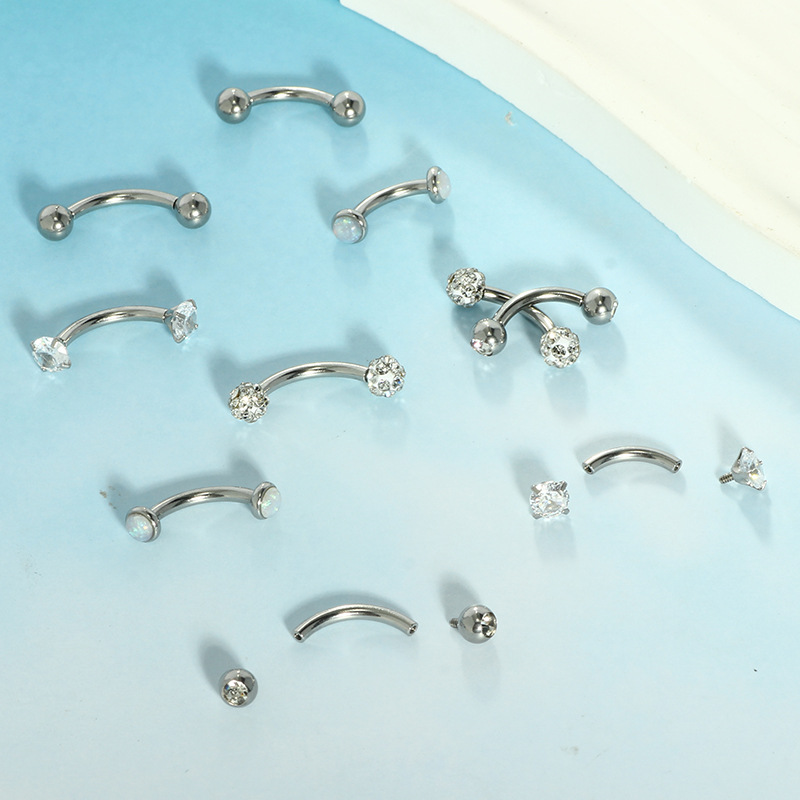 5-Piece Set Stainless Steel Double-Headed Zircon Curved Rod Navel Rings Internally Threaded Multi-Color Belly Button Jewelry detail image 7