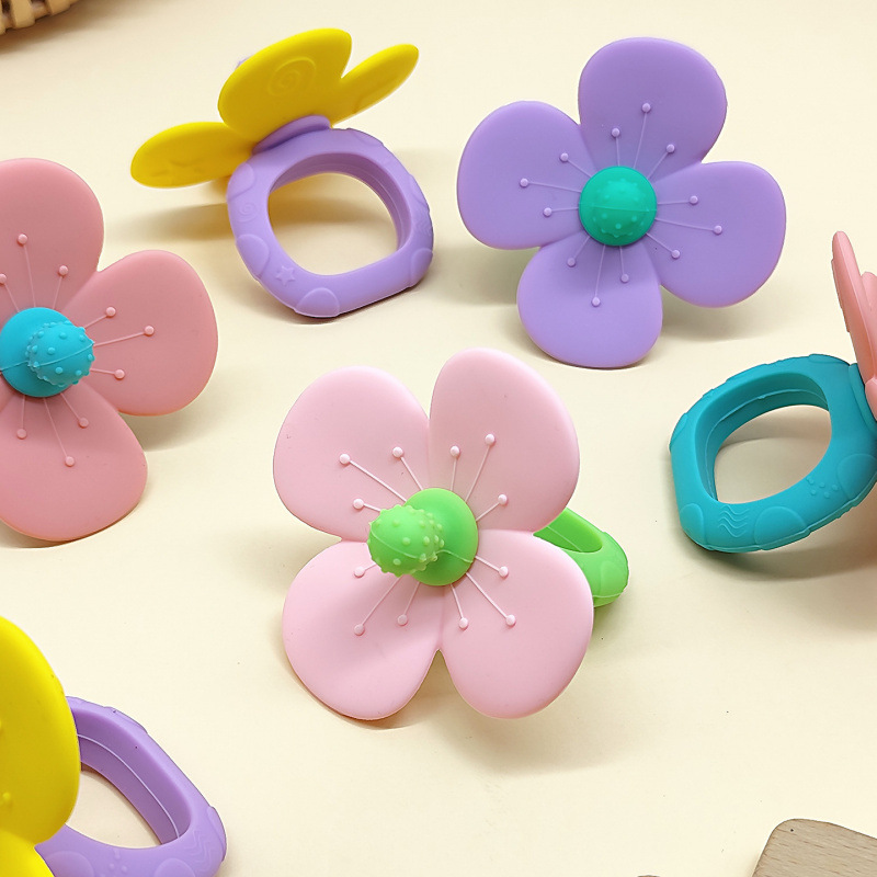 Amazon Teether Baby Food Grade Silicone Teething Stick Children's Anti-Eating Hand Bite Flower Pacifier Toy