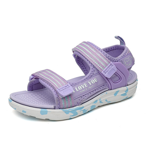 儿童凉鞋休闲透气夏季新款一字女童沙滩鞋防滑柔软魔术贴童鞋外贸