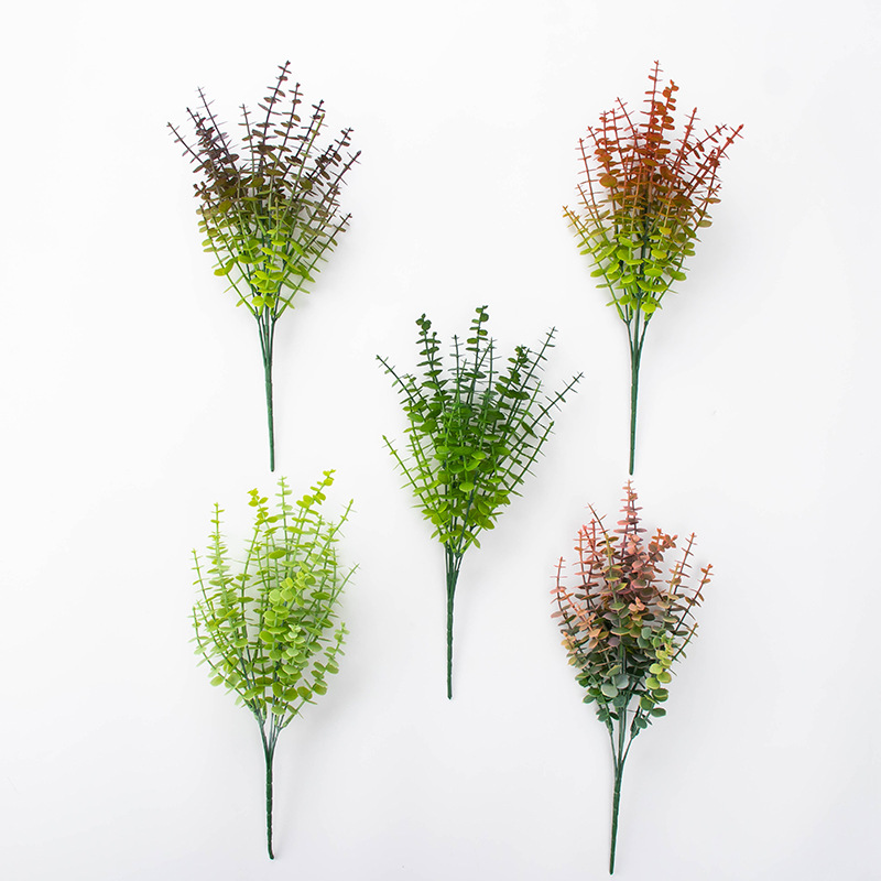 跨境人造花北歐小把束5頭20目尤加利仿真花綠葉家居婚慶裝飾花