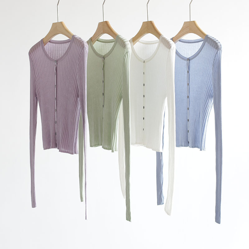 Summer New Product Lightweight Round Neck Tencel Knit Solid Color Cardigan Short Thin Coat Long Sleeve Air Conditioned Shirt Sunscreen Shirt Summer New Product Lightweight Round Neck Tencel Knit Solid Color Cardigan Short Thin Coat Long Sleeve Air Conditioned Shirt Sunscreen Shirt