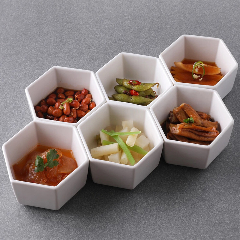 Hotel Fashion Ceramic Hexagon Bowl Hotel Creative Cold Dishes Snacks Creative Platter Fusion Dishes Cold Flavor Combination Tableware