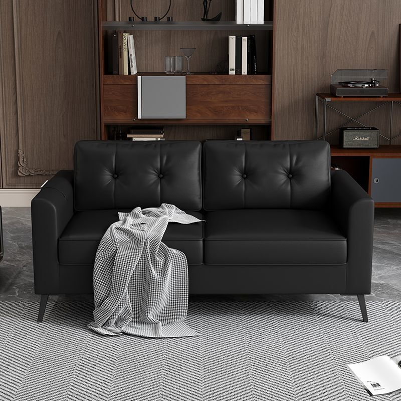 Apartment Sofa Small Apartment Rental Living Room Barber Shop Chess and Card Room Rest Reception Black Leather Cloth Double Sofa