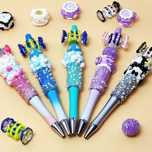 New Cartoon Ballpoint Pen for Writing, Cute Student Diamond-Encrusted Beaded Handmade Creative Ballpoint Pen, Colorful Diamond-Filled Stationery
