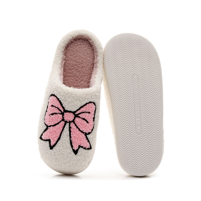 Indoor Autumn and Winter Bow Valentine's Day Slippers Fur Independent Station Barbie Comfortable Female Gift Pink Slippers Cotton