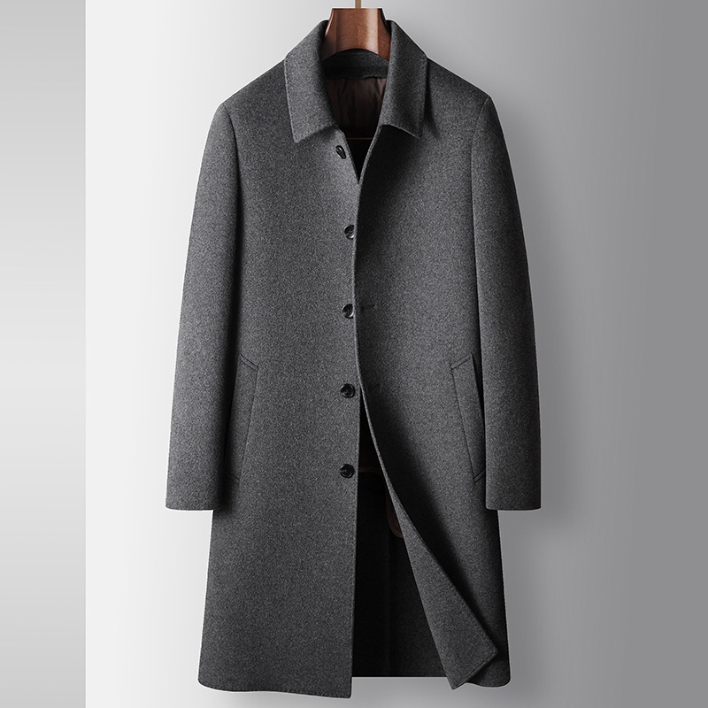 Men's Clothing Men's autumn and winter mid length detachable goose Silk cotton lining youth business double sided windbreaker casual warm jacket_voghion.com