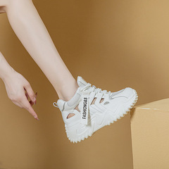 2024 Summer New Thick Sole Rain and Earth Same Style Height Thick Sole Hollow Casual High Top Shoes Slope Heel Lace-up Sandals