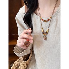 新中式橡果花朵串珠吊坠项链女复古民族风长款毛衣链日常百搭配饰