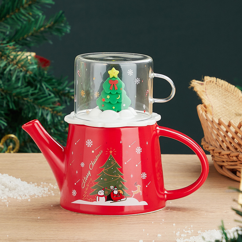 Juego de té traje tridimensional árbol de Navidad Oficina flor juego de té caja de regalo traje Taza de cerámica al por mayor