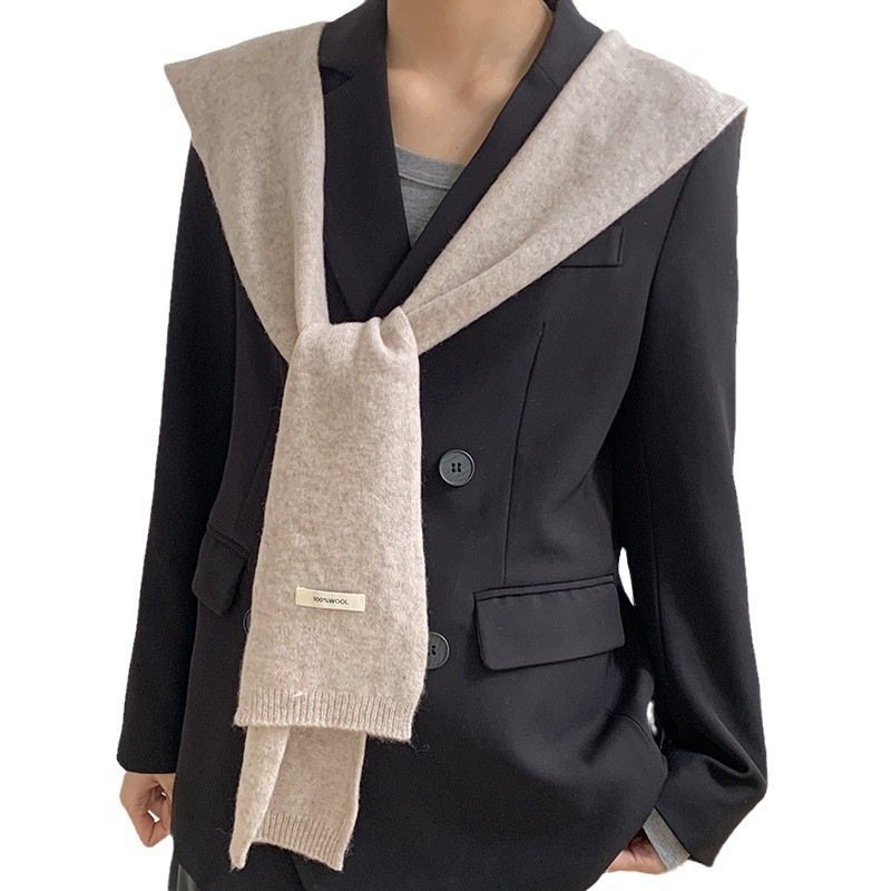 Tejido de lana pura con un chal de aire acondicionado de mujer cuello falso decoración bufandas de nudos hombros cálidos manteniendo el cuello