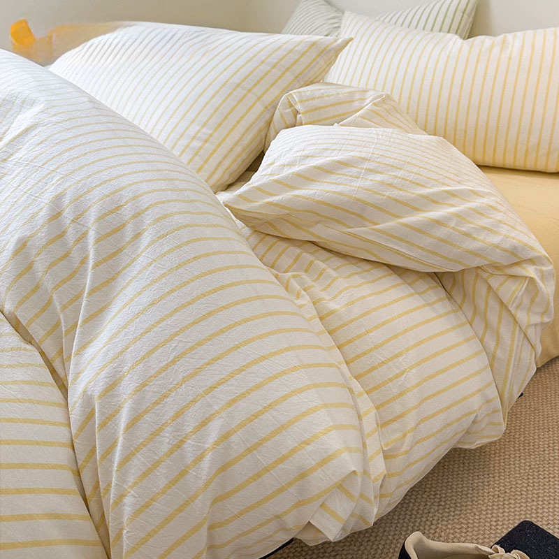 2025 nuevo traje de cama de cuatro piezas de algodón funda de edredón de algodón lavado sábana de algodón traje de dormitorio de tres piezas