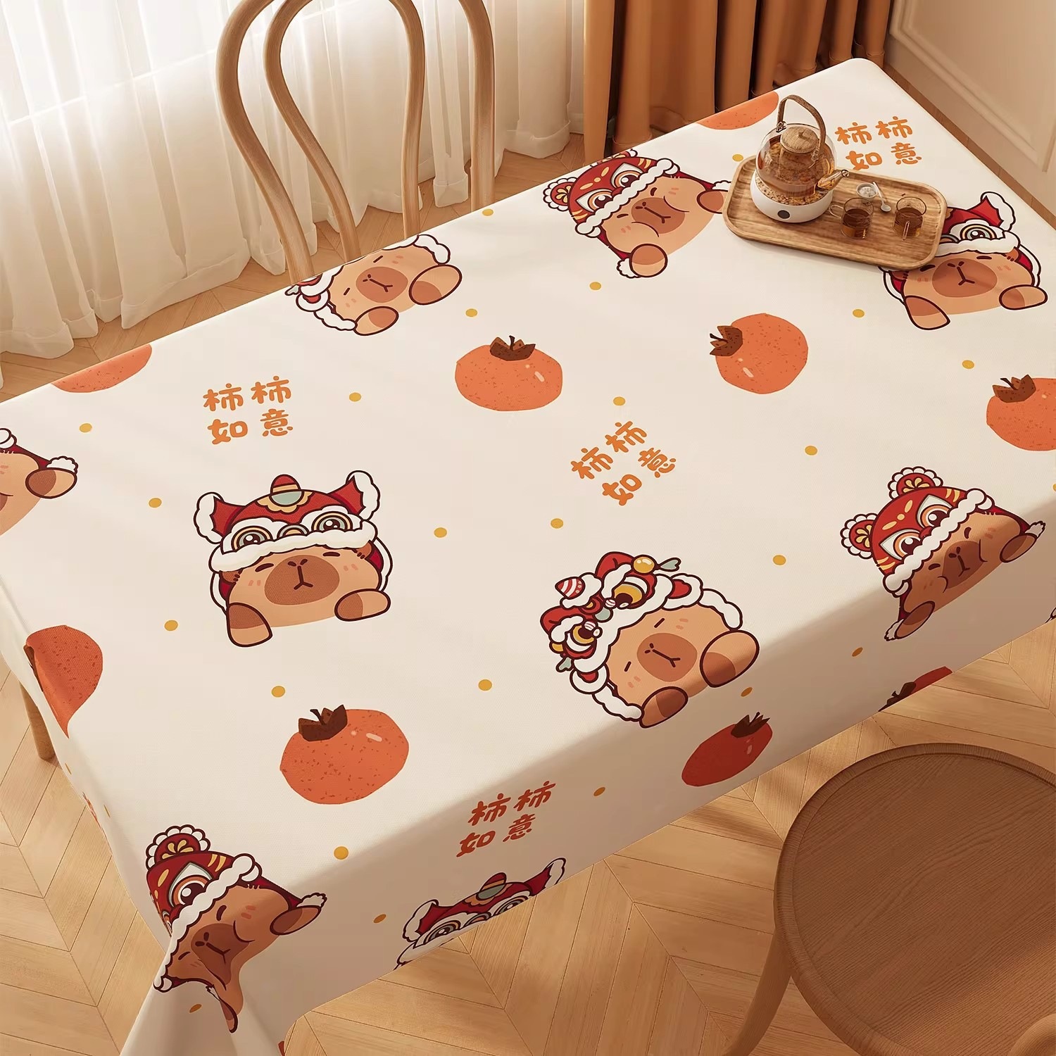 Waterproof and Oil-Proof Tablecloth with Capybara Design, No-Wash, High-End, Cartoon Cute, Rectangular Coffee Table Cover