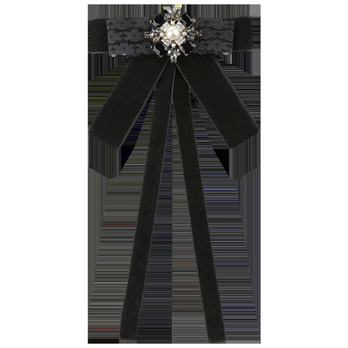 Black bow tie women's blouse, sweater top for autumn and winter, collar accessory, college style, high-end pin decoration