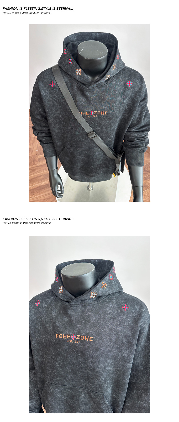 Men's Embroidered Hoodie Sand-washed Cotton Pullover Spring Style_voghion.com