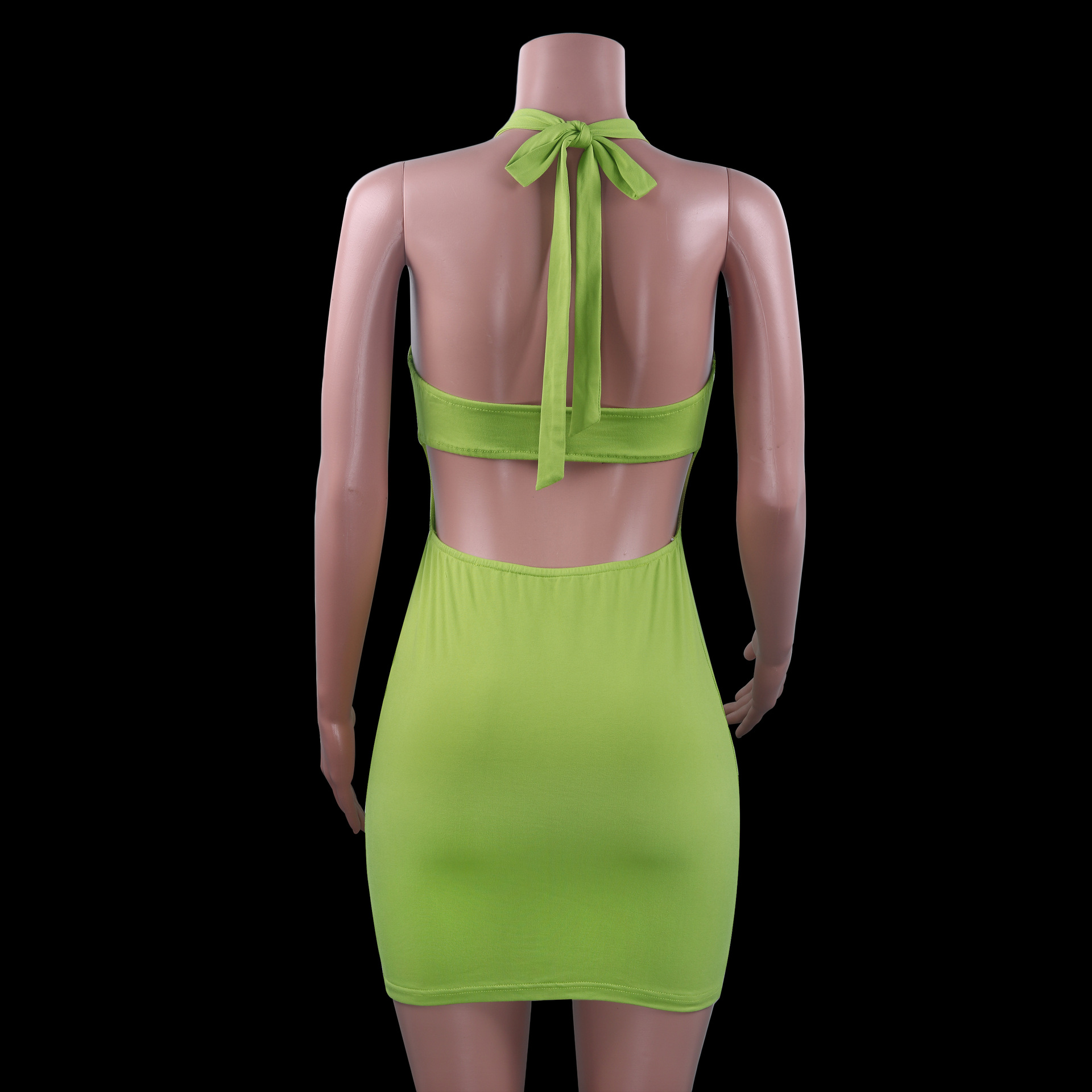 Spring and Summer Women Solid Color Sleeveless Halter Backless Sheath Sexy Dress in Dresses